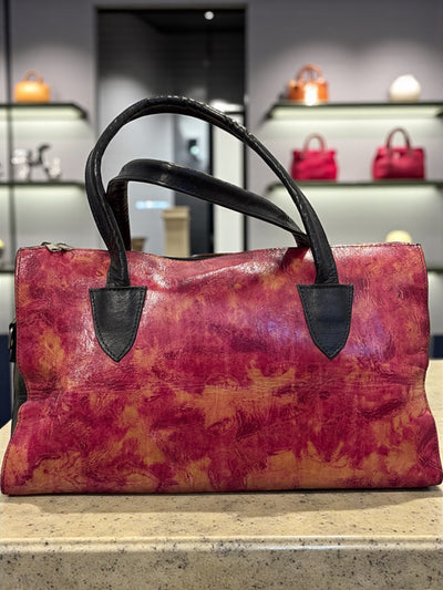 Desert Ember Leather Tote – Handmade in Mali with Ebony Wood Accent (10x14x7)