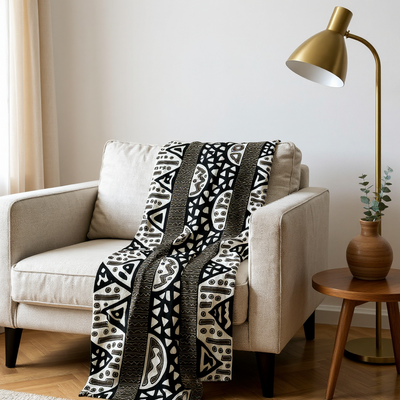 Black & White Tribal Geometric Throw – 78” x 44” | Authentic Handcrafted African Textile