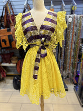 Load image into Gallery viewer, Yellow African Cotton Lace Fabric Mini Dress One Size Fit Up To Large
