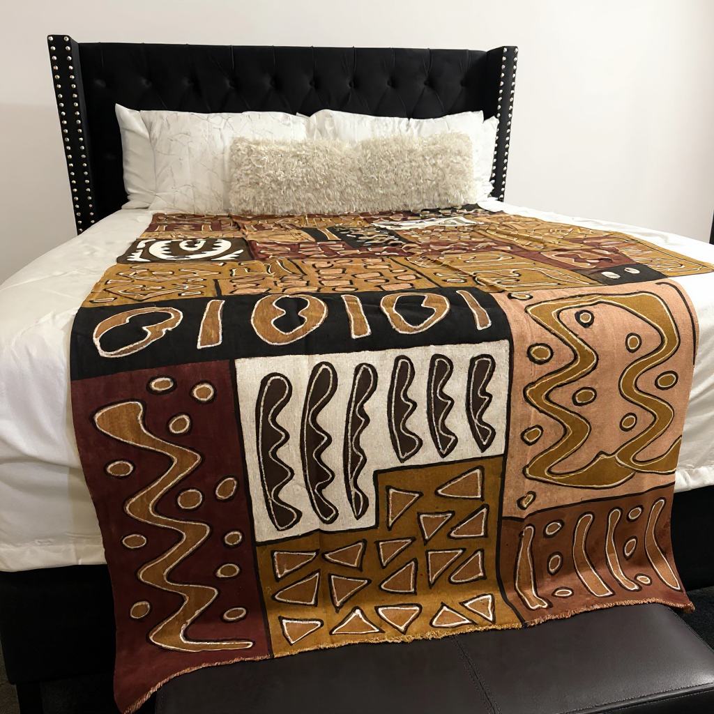 Rust & Earth Geometric Symbols Throw – 78” x 44” | Authentic Handcrafted African Textile