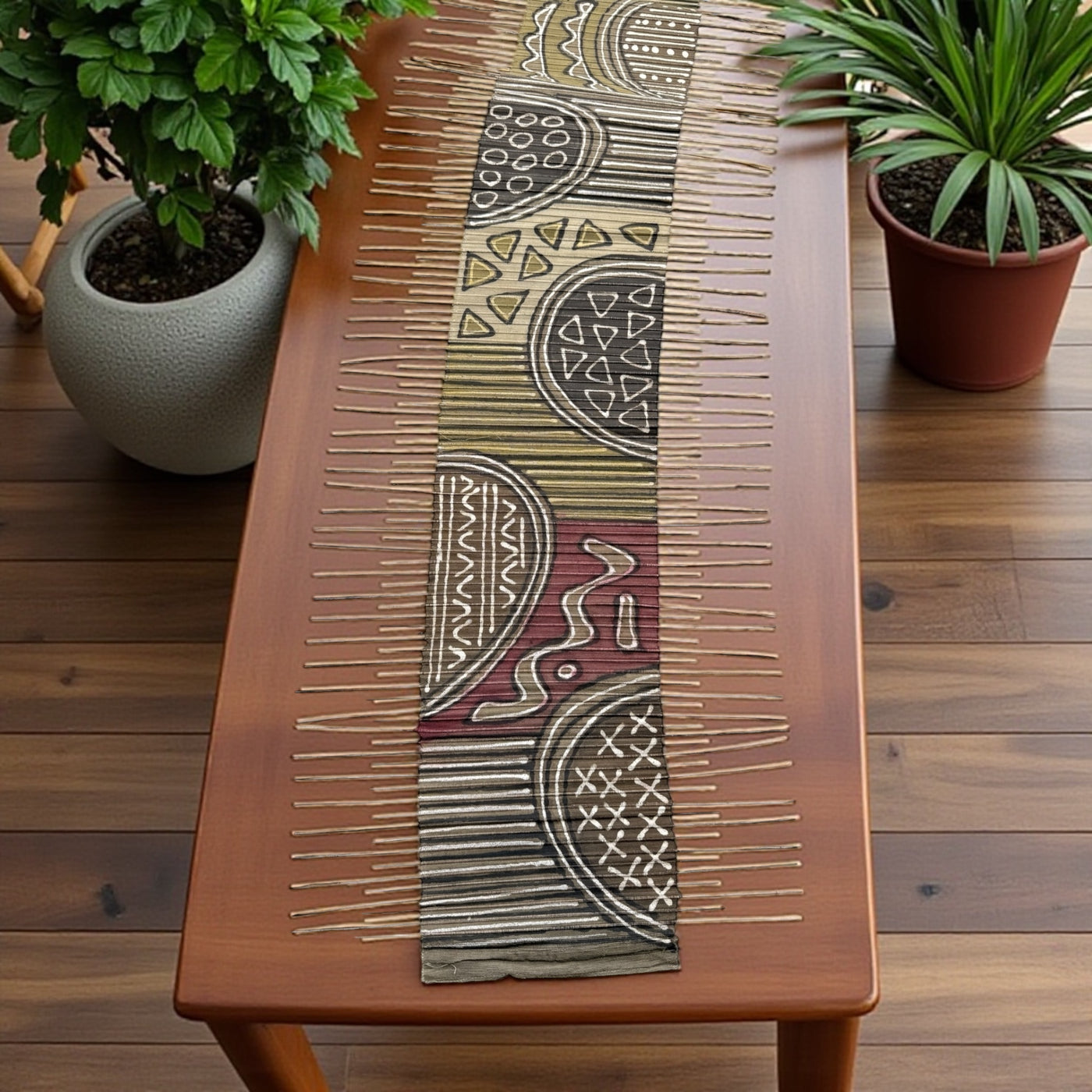 Mudcloth & Twig Table Runner – Earth Sage Tribal (65” x 17”)