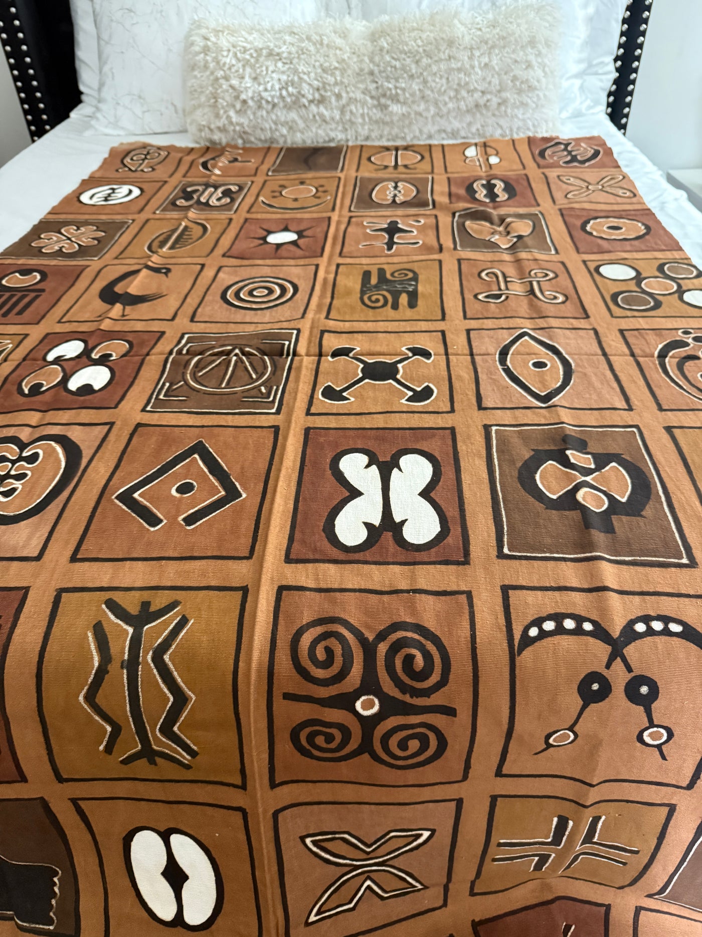 Earthtone Adinkra Symbols Throw – 78” x 44” | Authentic Handcrafted African Textile