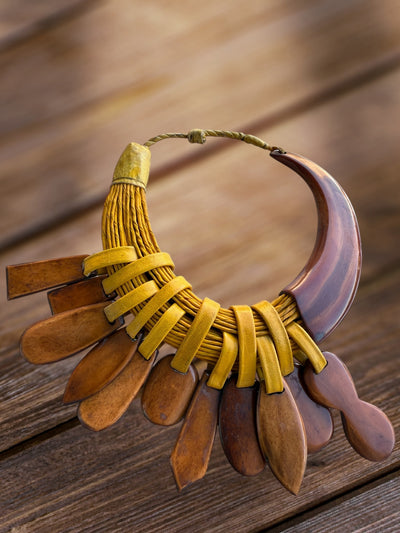Sunu Kanu Necklace – Handmade African Statement Jewelry in Recycled Leather & Horn | 22–23” | Multiple Colors | Crafted in Mali