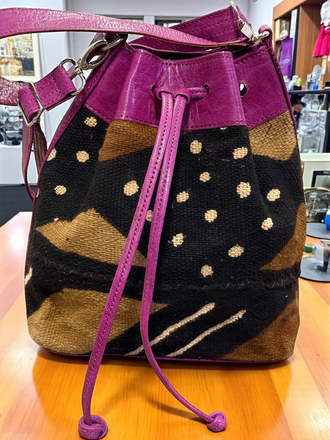 Midnight Orchid Mudcloth Mini Bucket Bag – Handmade in Mali (10x11x4 in)