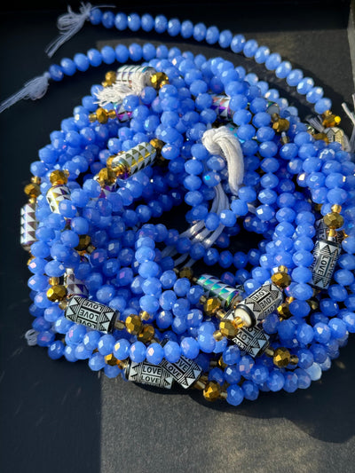 Luxury Blue Single Strand Ghana Crystal Waistbeads 46 Inches. (Wholesale)
