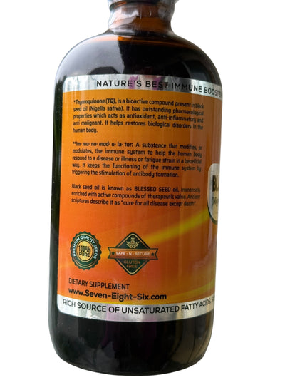 Pure Cold-Pressed Black Seed Oil (Nigella Sativa Kalonji) – Immune Support & Natural Antioxidant, 8 fl oz / 240 ml