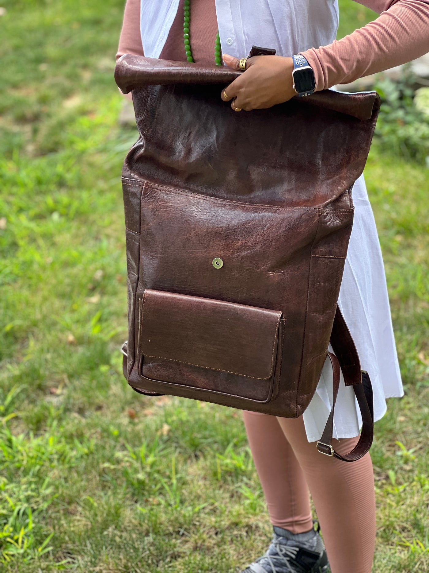 "Artisan-Crafted Full-Size Leather Backpack: A Taste of Mali's Heritage"