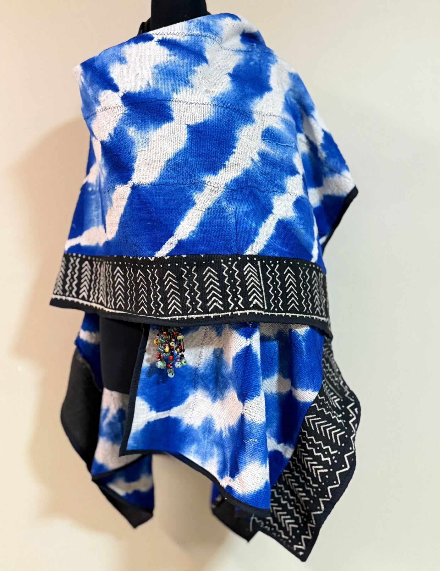 Blue Tie-Dye Mudcloth Shawl – Handcrafted, One Size Fits Most