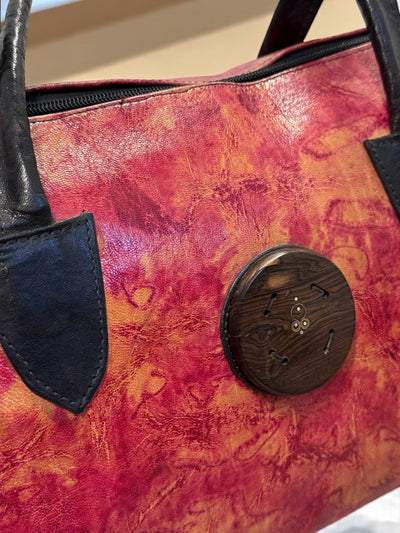 Desert Ember Leather Tote – Handmade in Mali with Ebony Wood Accent (10x14x7)