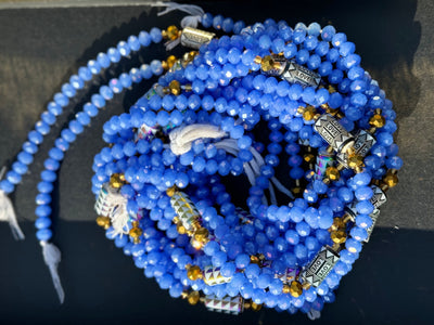 Luxury Blue Single Strand Ghana Crystal Waistbeads 46 Inches. (Wholesale)