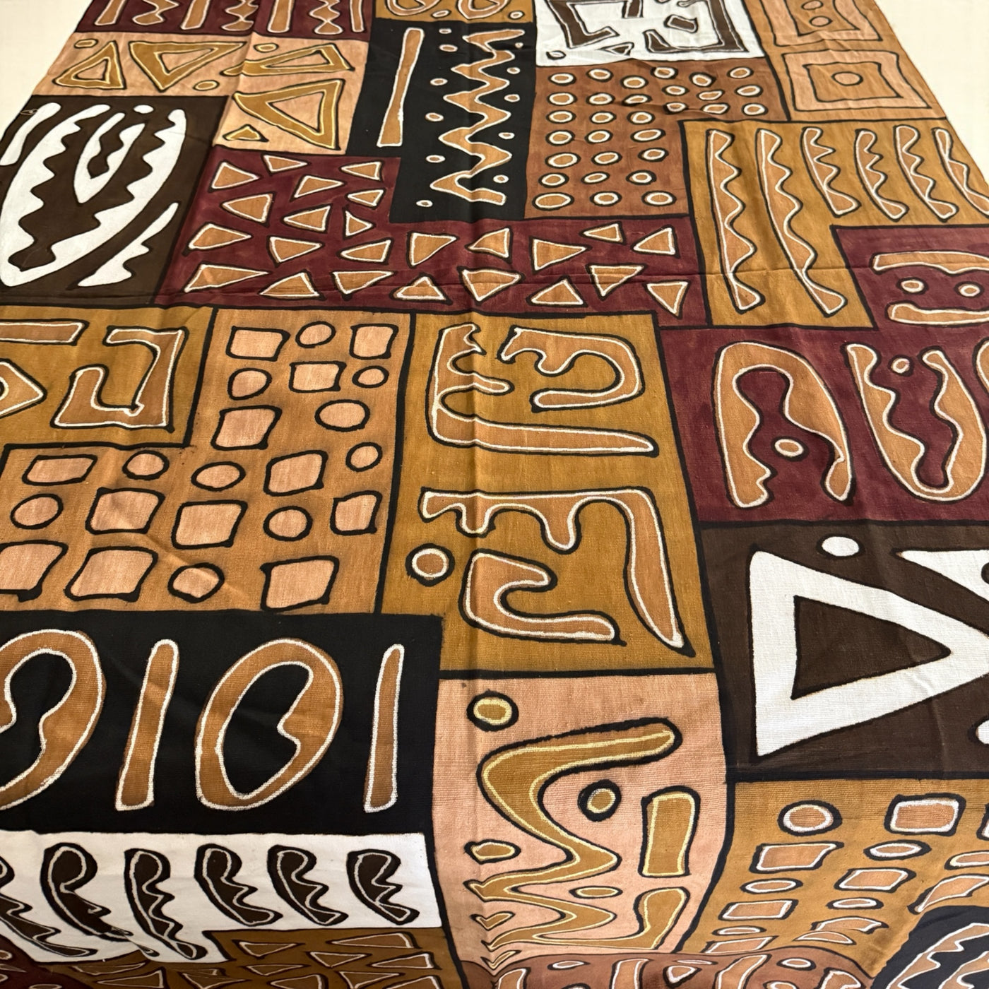 Rust & Earth Geometric Symbols Throw – 78” x 44” | Authentic Handcrafted African Textile