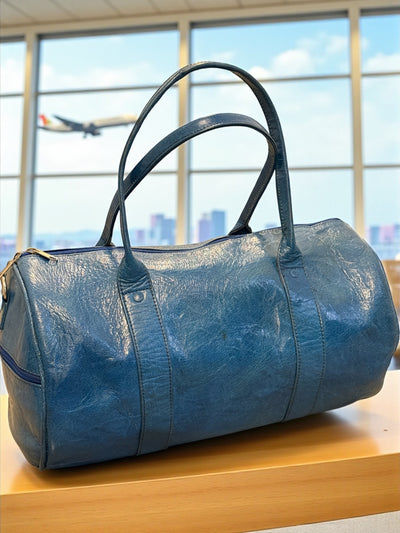 Azure Blue Voyage Leather Duffel Bag – Handmade in Mali