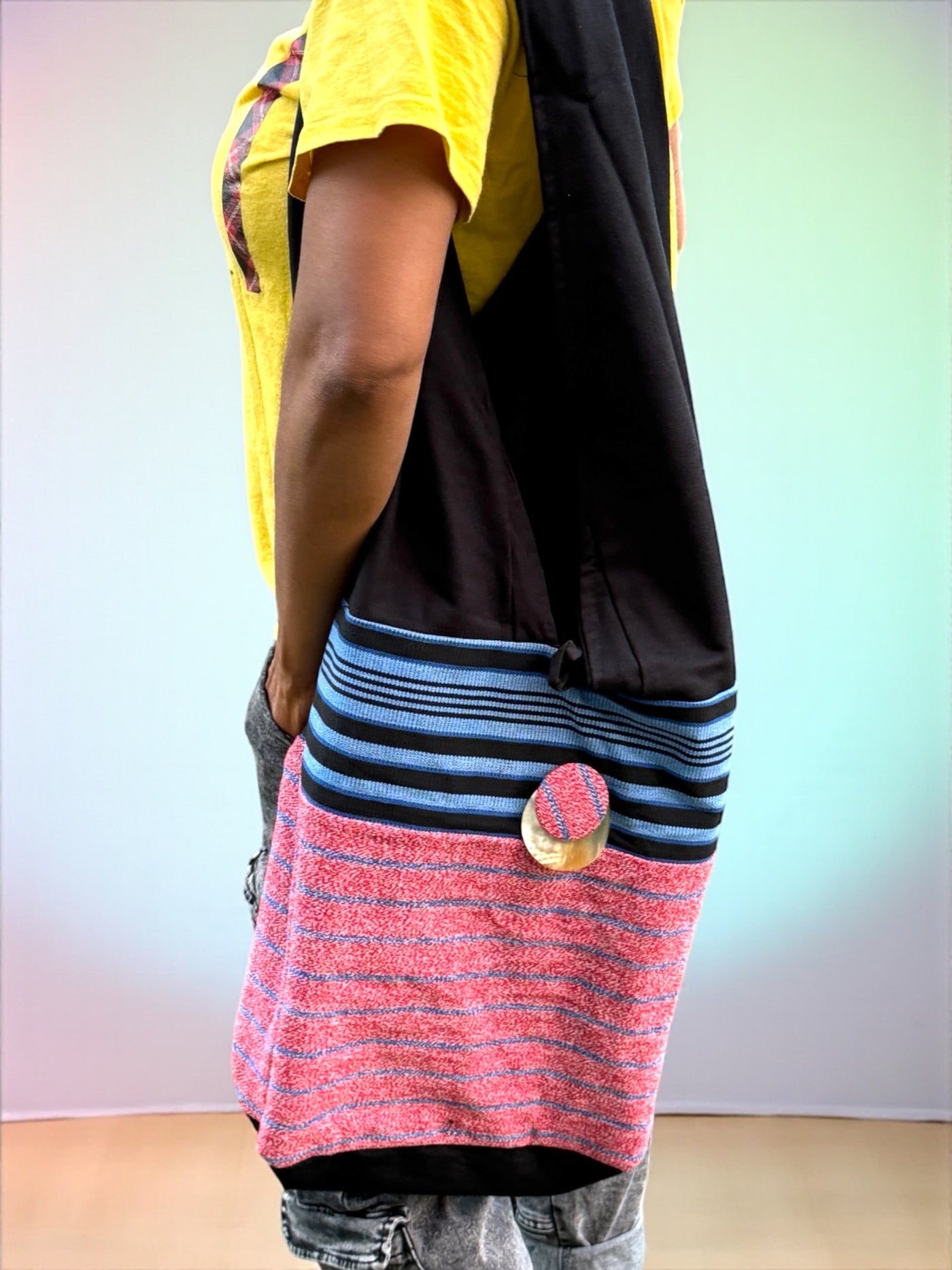 Horizon Stripe Oversized Faso Dan Fani Shoulder Bag – Handmade in Burkina Faso