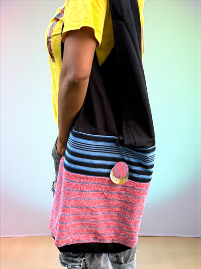 Horizon Stripe Oversized Faso Dan Fani Shoulder Bag – Handmade in Burkina Faso