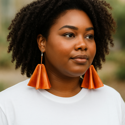 Handmade Leather Fan Earrings – Authentic Craft from Burkina Faso