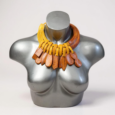 Sunu Kanu Necklace – Handmade African Statement Jewelry in Recycled Leather & Horn | 22–23” | Multiple Colors | Crafted in Mali