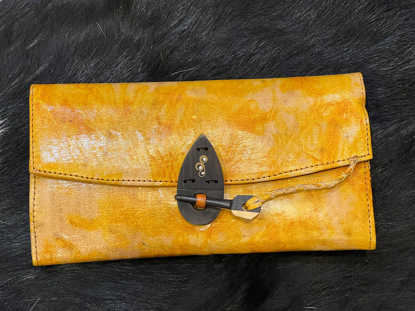 Handcrafted Malian Leather and Ebony Wood Finished Walle