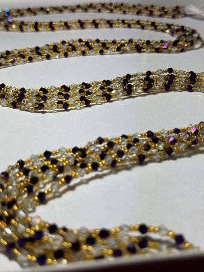 Tendai (Be Thankful) Authentic African Purple Clear Gold Waistbeads 45 Inches Purple. (Wholesale)