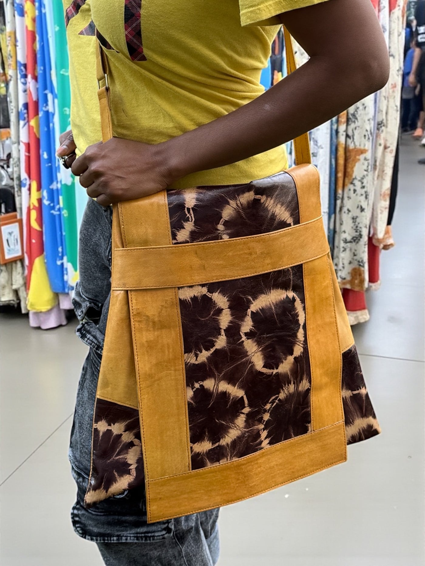 Amber Dusk Leather Shoulder Bag – Handmade in Mali (17x16)