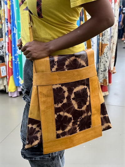 Amber Dusk Leather Shoulder Bag – Handmade in Mali (17x16)