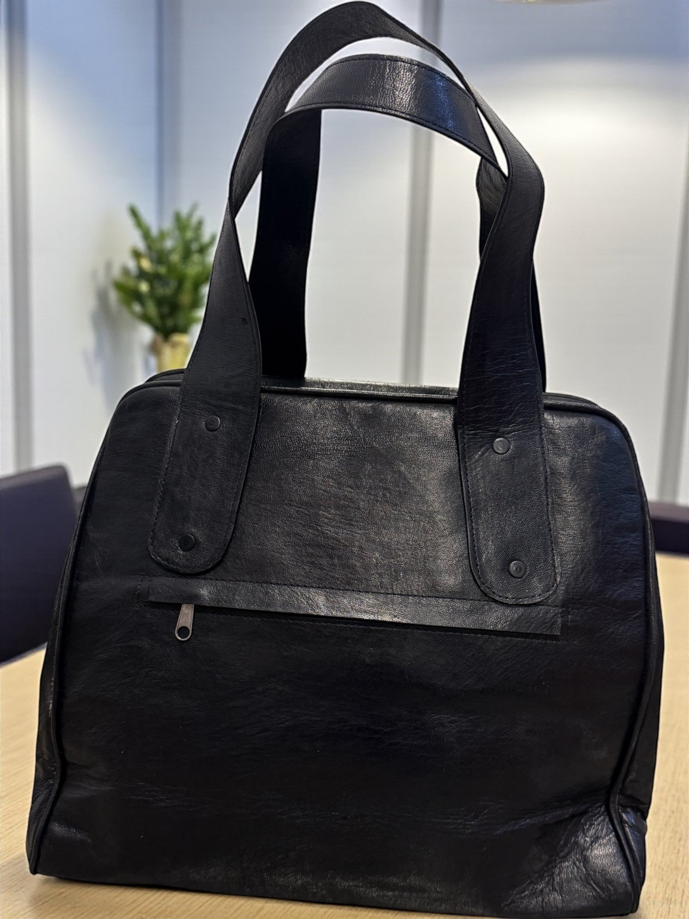 Tribal Majesty Tote – Black Leather & Multicolor Mudcloth Bag Handmade in Mali (14x15x8)