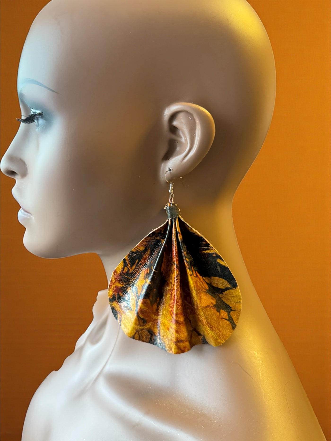 Saramani Sunburst Leather Fan Earrings – Handmade from Recycled Leather, Burkina Faso