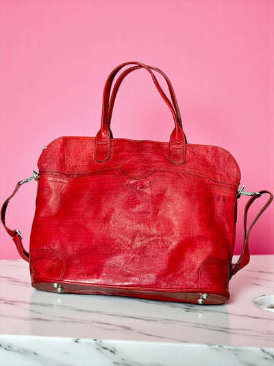 Crimson Nomad Leather Travel Bag – Handmade in Mali (13x16x5 in)