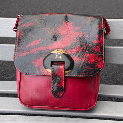 Red & Black Leather Crossbody Bag – Handmade 9x11