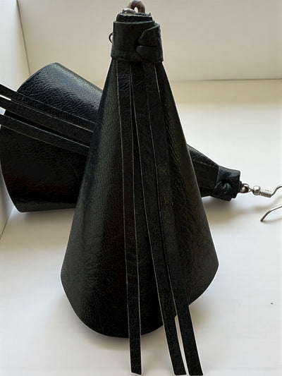 Saramani Bandi Leather Fringe Earrings – Handmade in Burkina Faso (Classic Black)