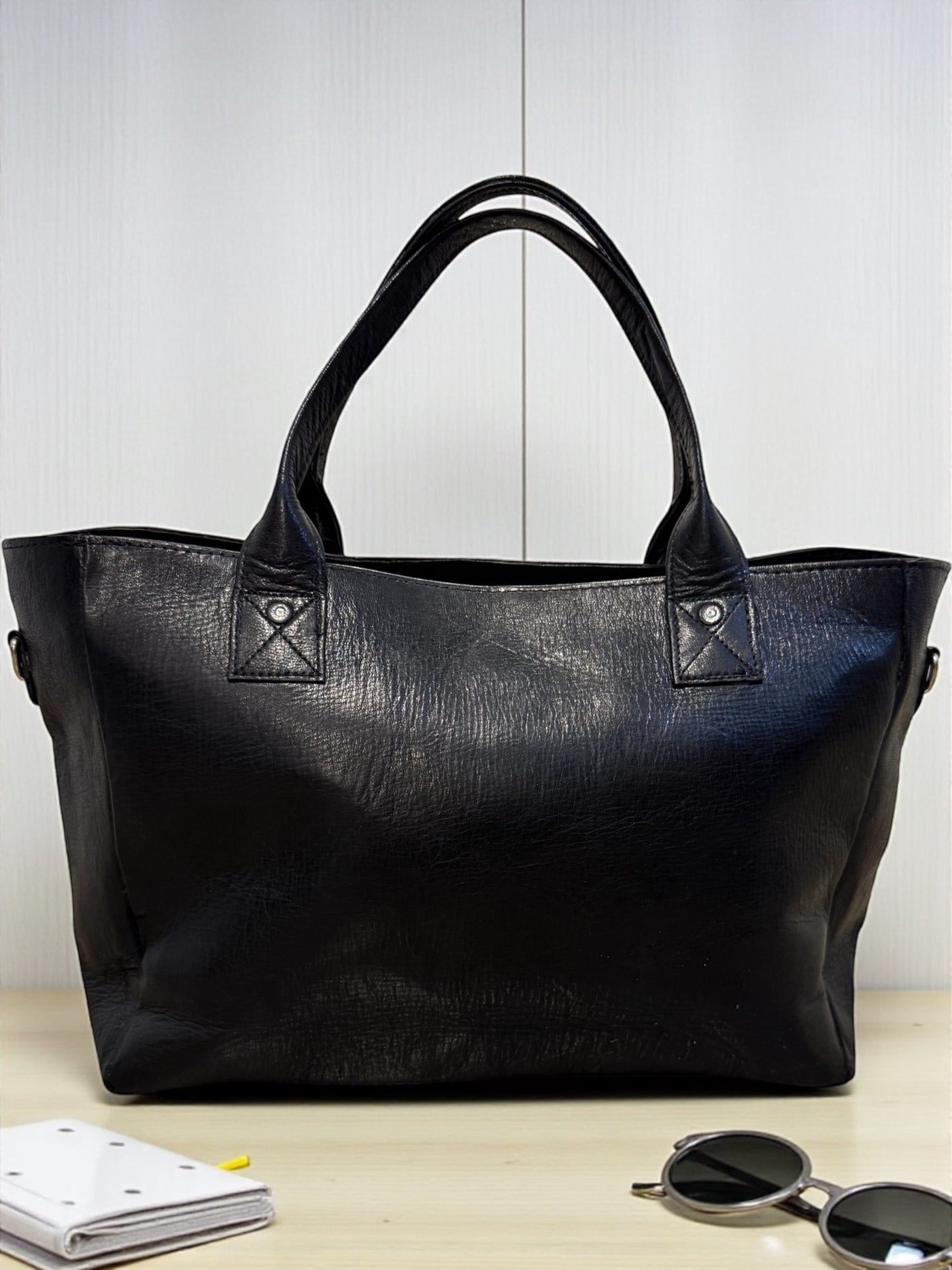 Savanna Voyager Tote – Black Leather & Mudcloth Travel Bag Handmade in Mali (11x16x5.5)