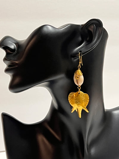Elephant Oasis - Brass and Cowrie Shell Earrings with Kenyan Charm