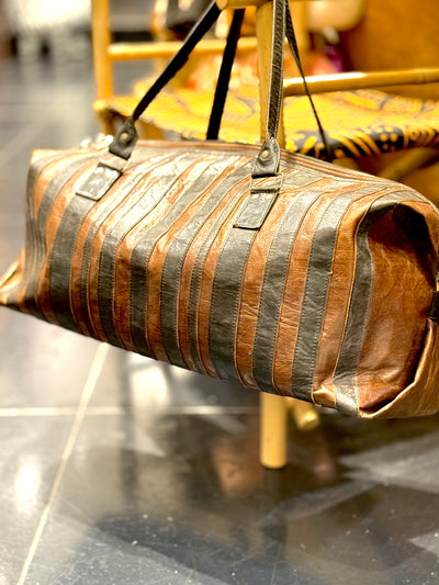 Handmade Leather Travel Bag from Mali | 24” x 8”