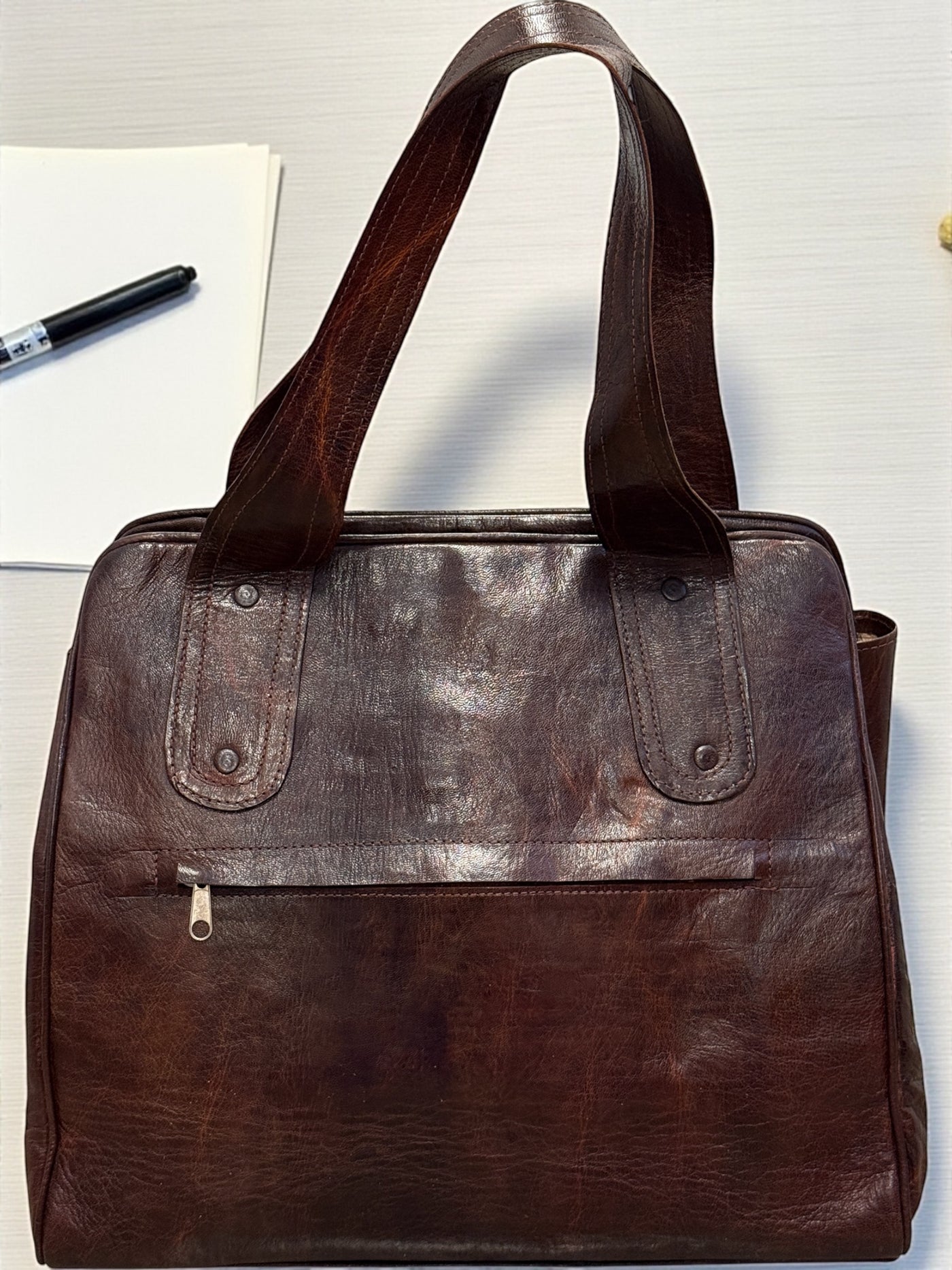Bogolan Heritage Tote – Brown Leather & Mudcloth Bag Handmade in Mali (14x15x8)