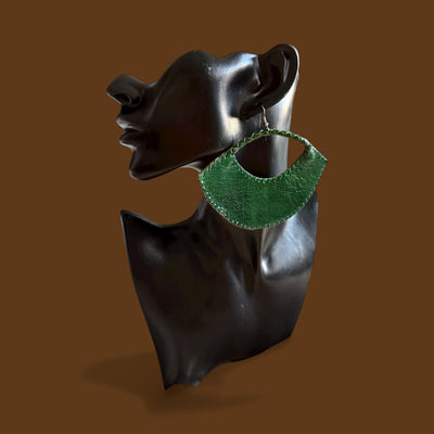 Sanaa Half-Moon Leather Earrings – Handcrafted Green African Art Design