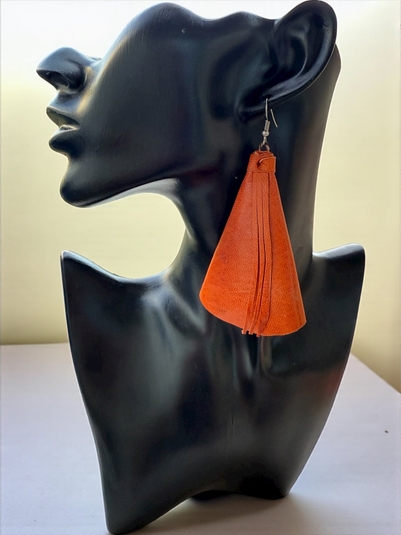 Saramani Bandi Leather Fringe Earrings – Handmade in Burkina Faso (Burnt Orange)