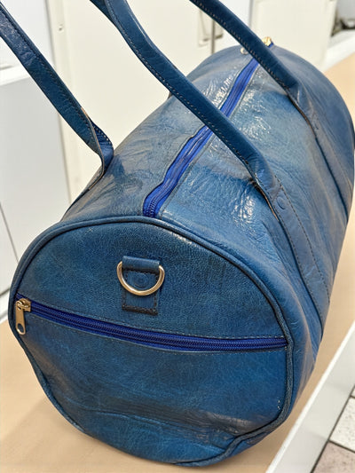 Azure Blue Voyage Leather Duffel Bag – Handmade in Mali