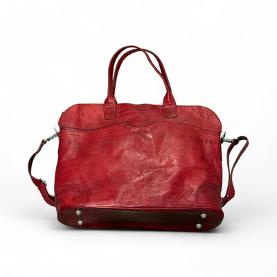 Crimson Nomad Leather Travel Bag – Handmade in Mali (13x16x5 in)