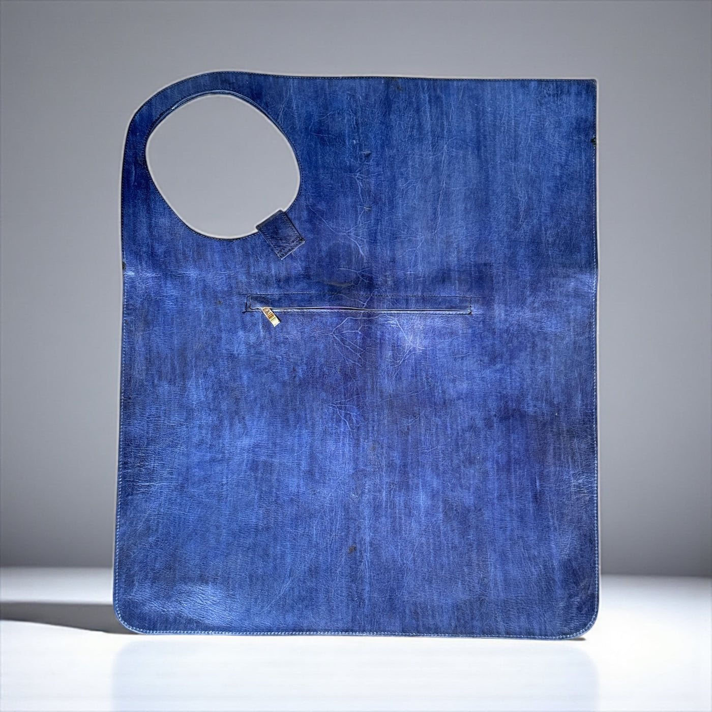 Indigo Blue Oversized Tie-Dye Leather Tote Bag – Handcrafted Statement Piece (25x22 inch)