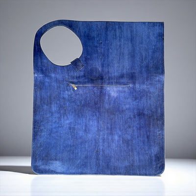 Indigo Blue Oversized Tie-Dye Leather Tote Bag – Handcrafted Statement Piece (25x22 inch)