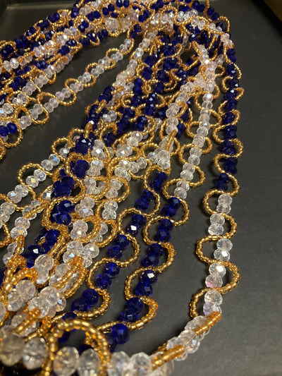 Radiant New Ghana Crystal Waistbead - 3 Vibrant Colors, Clasped Closure - 38” to 49” Red, Gold, Blue, Clear, Purple Iridescent. (Wholesale)