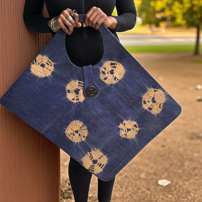 Indigo Blue Oversized Tie-Dye Leather Tote Bag – Handcrafted Statement Piece (25x22 inch)