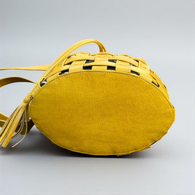 Yellow Waffle Weave Leather & Mudcloth Bucket Bag – Handmade in Mali