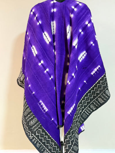 Vibrant Purple Mudcloth Shawl – Handcrafted, One Size Fits Most