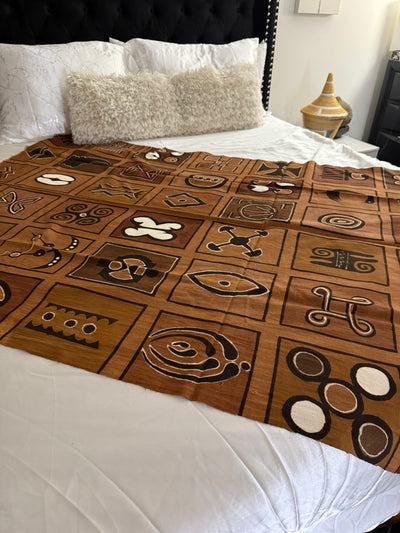 Earthtone Adinkra Symbols Throw – 78” x 44” | Authentic Handcrafted African Textile