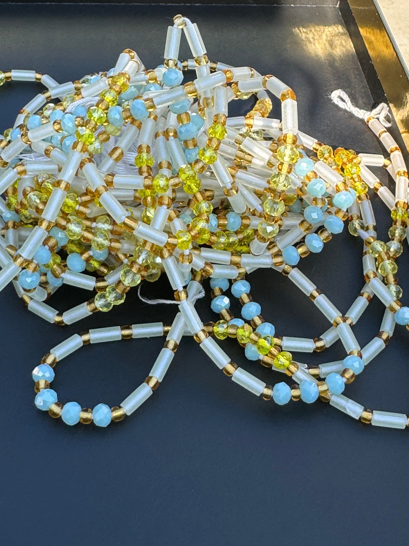 Nia (Purpose) Authentic Glow in Dark Ghana Blue Gold Yellow Waistbeads 46 inches (Wholesale)