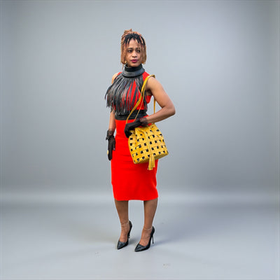 Green Waffle Weave Leather & Mudcloth Bucket Bag – Handmade in Mali