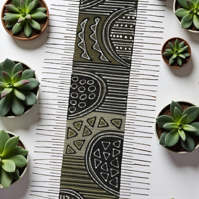 Mudcloth & Twig Table Runner – Earth Sage Tribal (65” x 17”)
