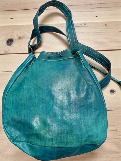 Azure Nomad Leather Bucket Bag – Hand-Dyed & Handmade in Mali