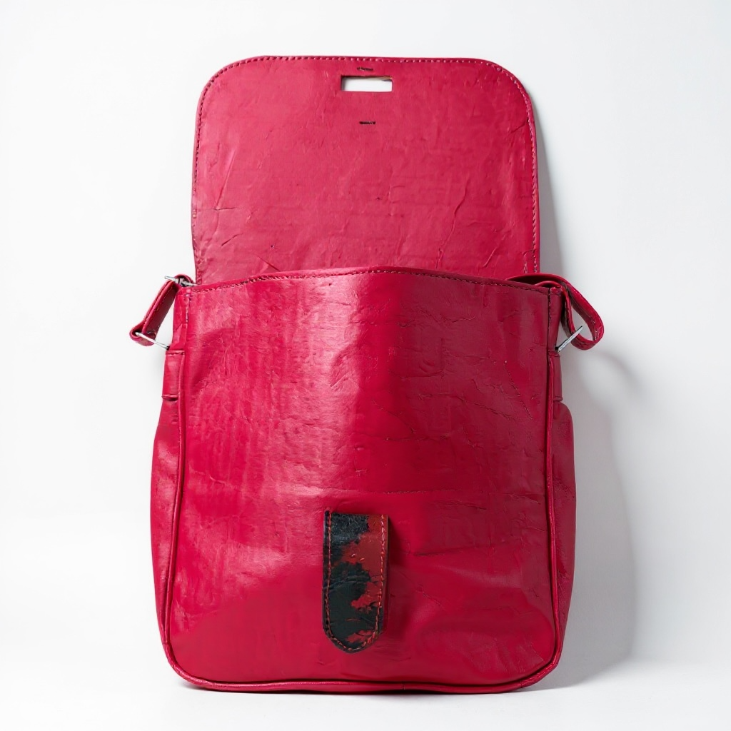 Red & Black Leather Crossbody Bag – Handmade 9x11