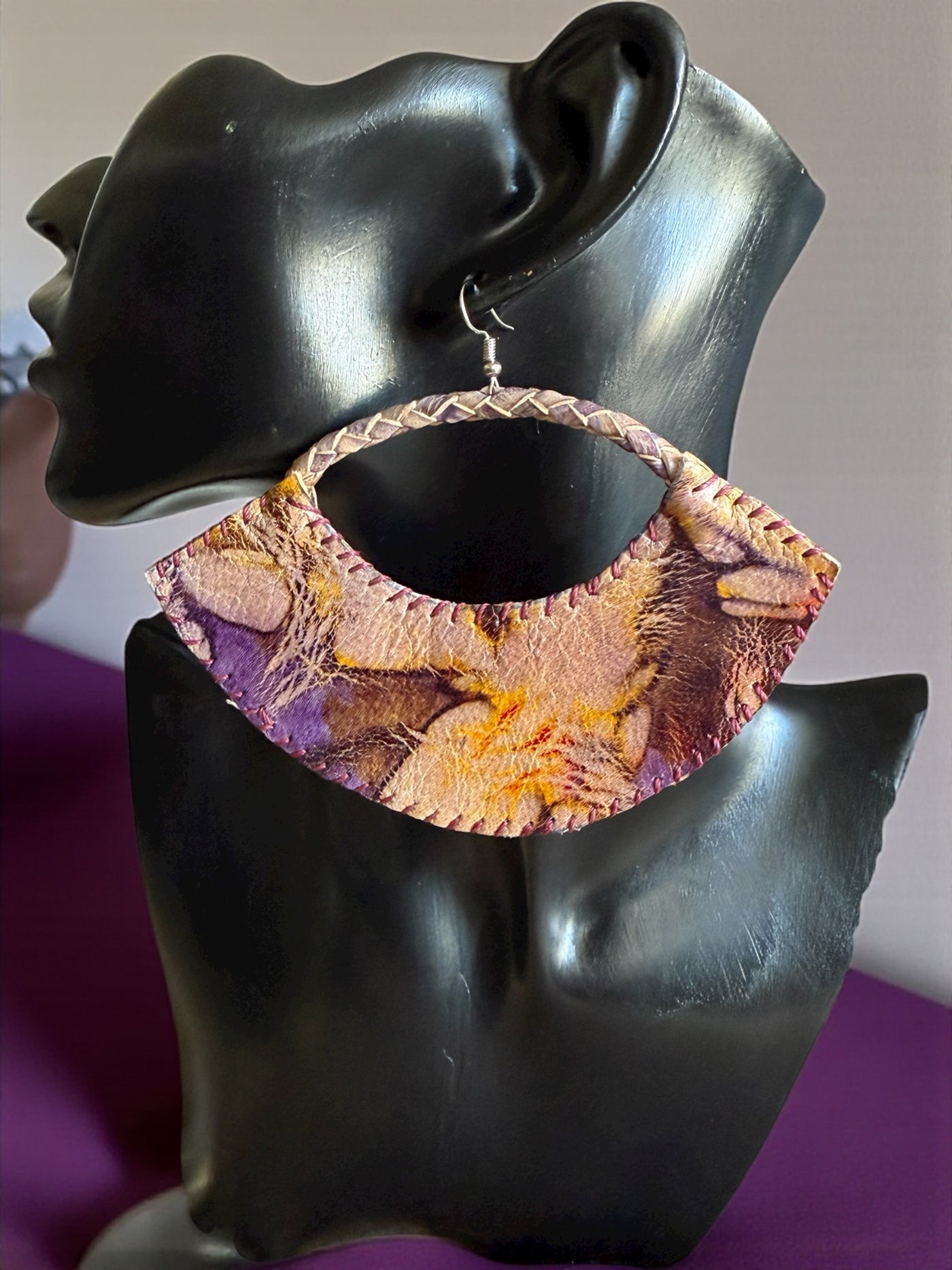 Sanaa Half-Moon Leather Earrings – Handcrafted African Art Design